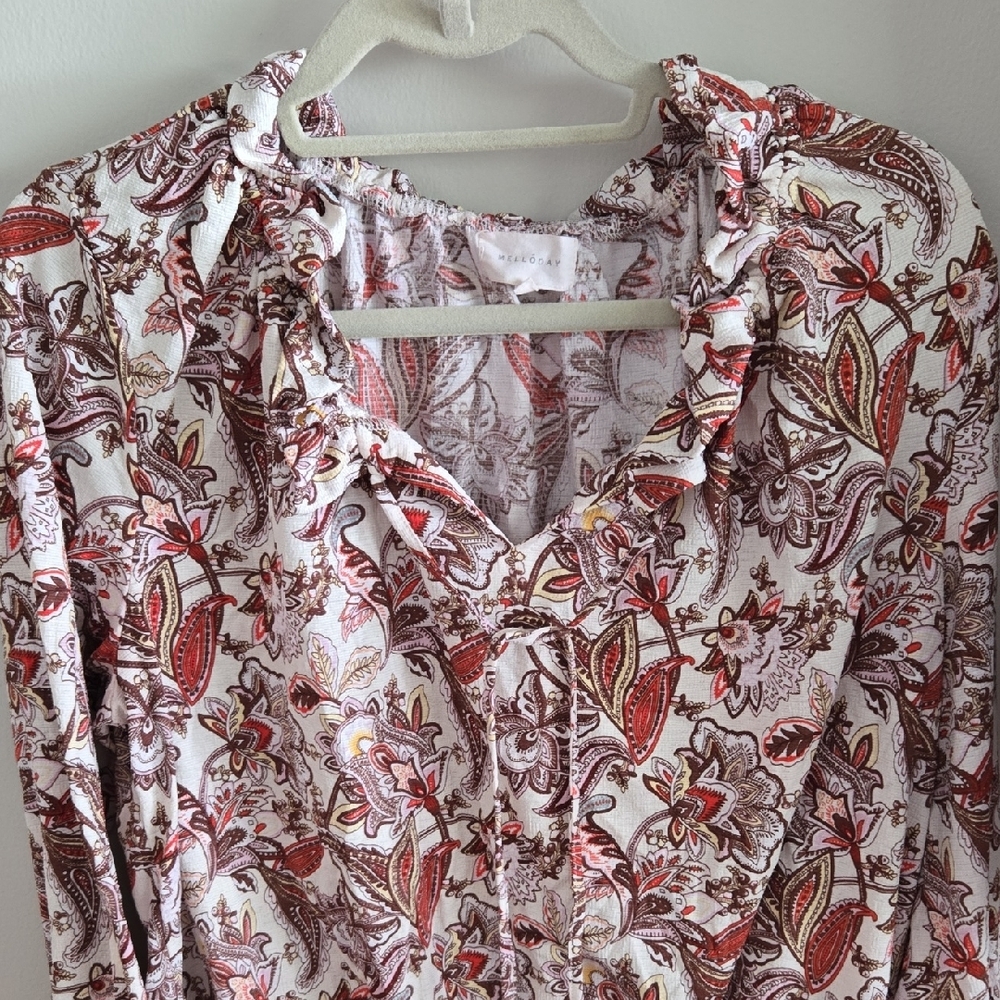 MELLODAY Paisley Ruffle Blouse - Orange and White